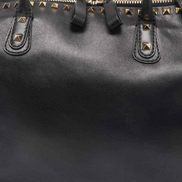 Pre Owned Valentino Black Leather Rockstud Zip Satchel