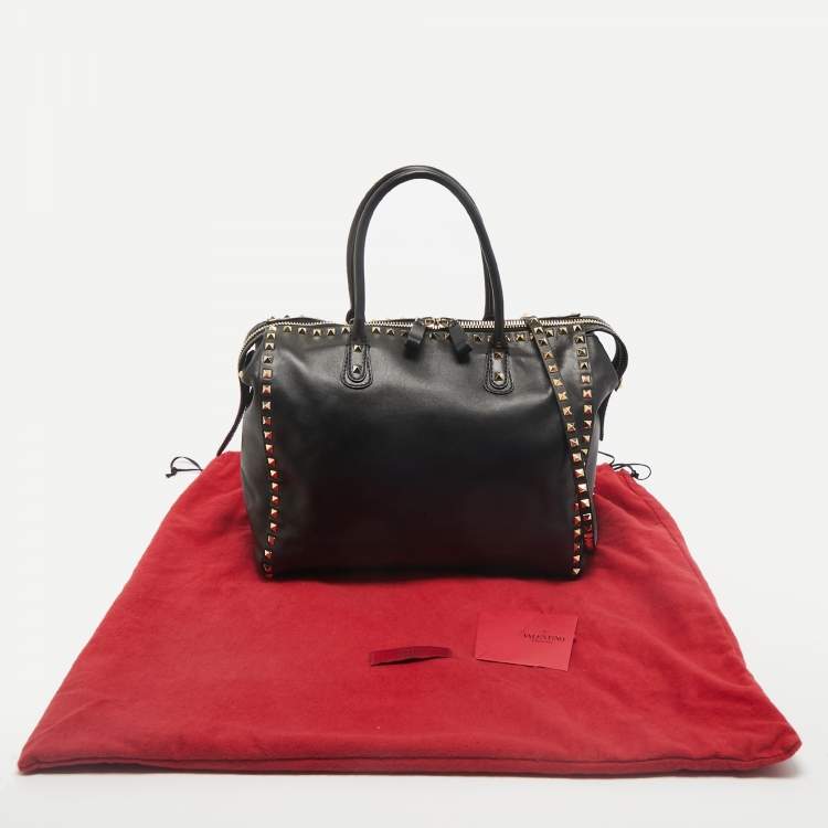Pre Owned Valentino Black Leather Rockstud Zip Satchel