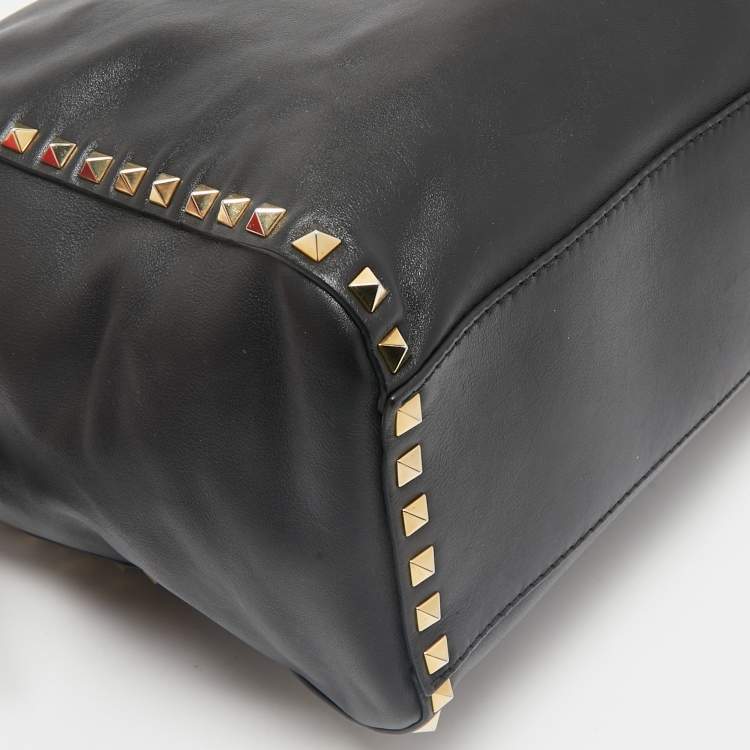 Pre Owned Valentino Black Leather Rockstud Zip Satchel