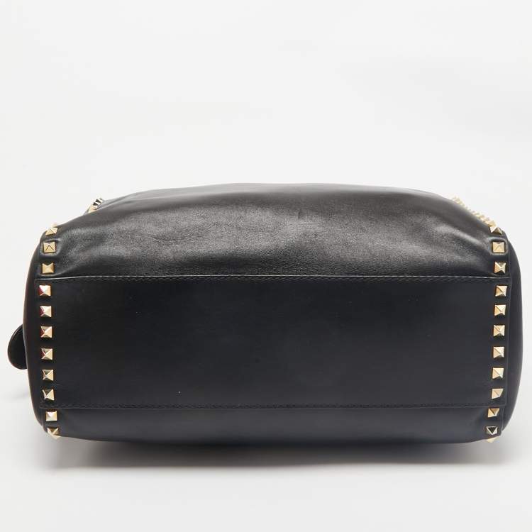 Pre Owned Valentino Black Leather Rockstud Zip Satchel