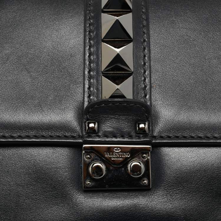 Pre Owned Valentino Black Leather Medium Noir Edition Glam Lock Shoulder Bag