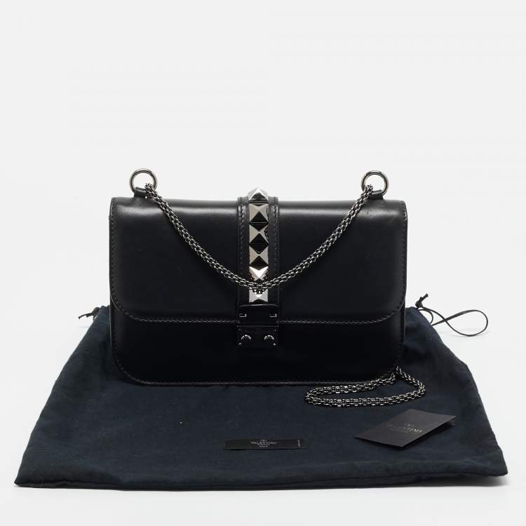 Pre Owned Valentino Black Leather Medium Noir Edition Glam Lock Shoulder Bag