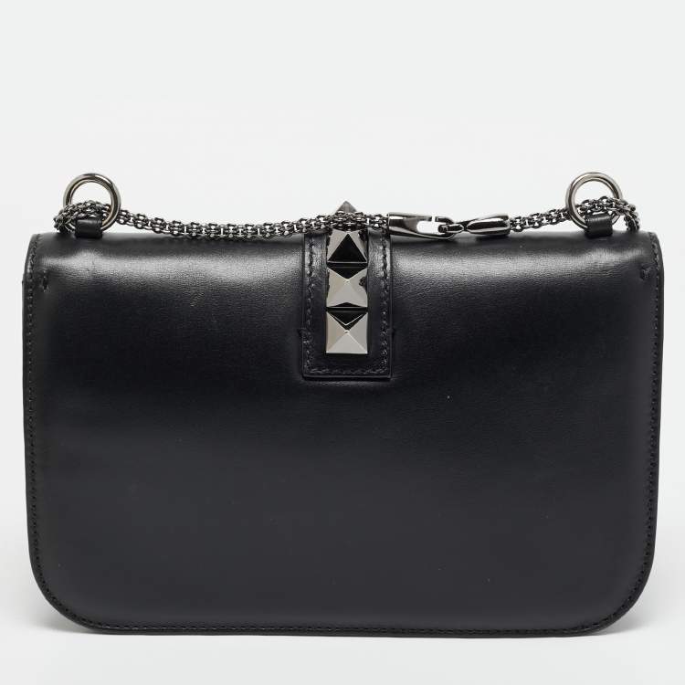 Pre Owned Valentino Black Leather Medium Noir Edition Glam Lock Shoulder Bag