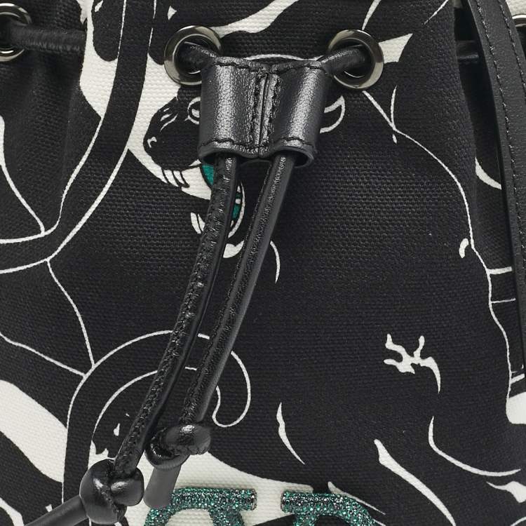 Pre Owned Valentino Black Panther Print Canvas Mini Escape Bucket Bag