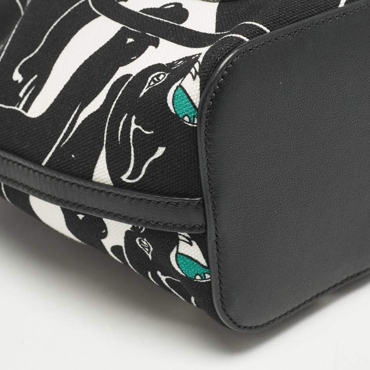 Pre Owned Valentino Black Panther Print Canvas Mini Escape Bucket Bag