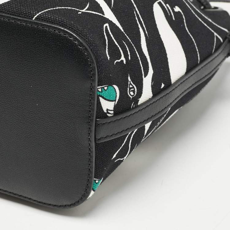 Pre Owned Valentino Black Panther Print Canvas Mini Escape Bucket Bag