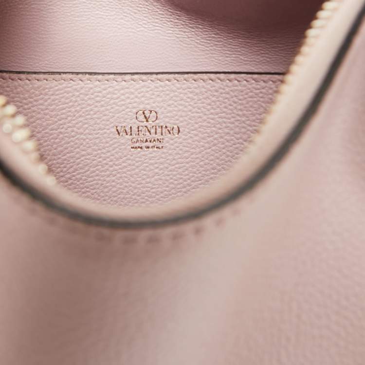 Pre Owned Valentino Pink Leather Rockstud Zip Crossbody Bag
