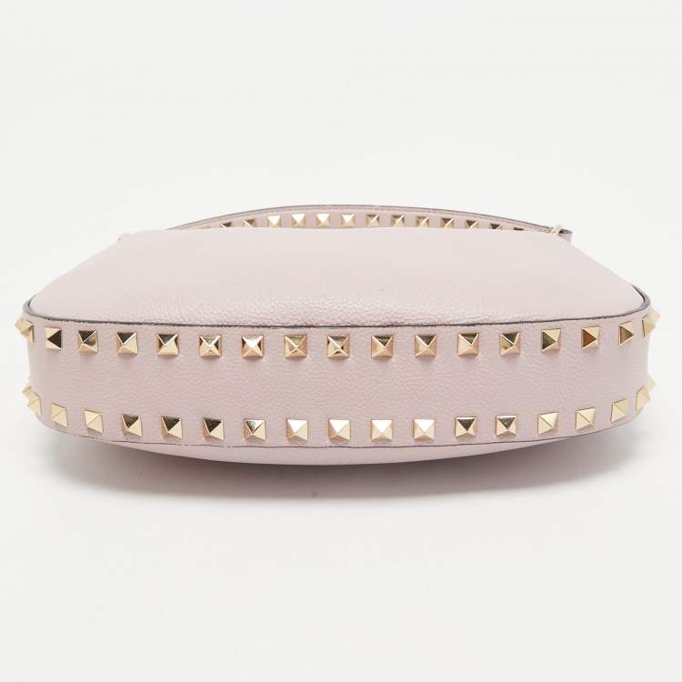 Pre Owned Valentino Pink Leather Rockstud Zip Crossbody Bag