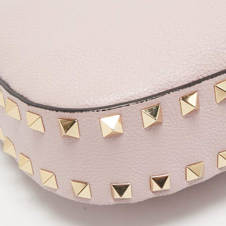 Pre Owned Valentino Pink Leather Rockstud Zip Crossbody Bag