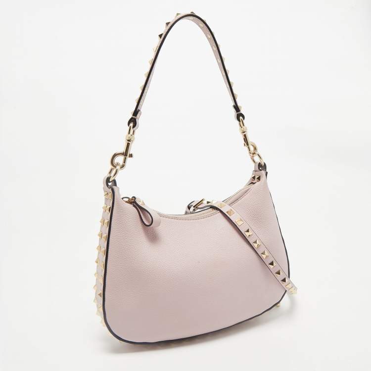 Pre Owned Valentino Pink Leather Rockstud Zip Crossbody Bag
