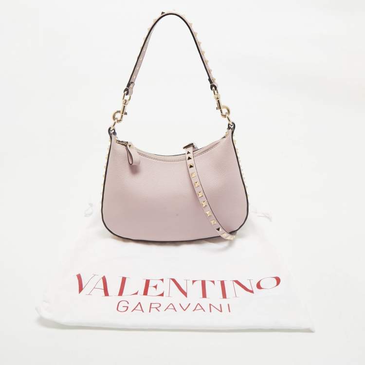 Pre Owned Valentino Pink Leather Rockstud Zip Crossbody Bag