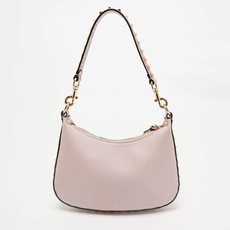Pre Owned Valentino Pink Leather Rockstud Zip Crossbody Bag