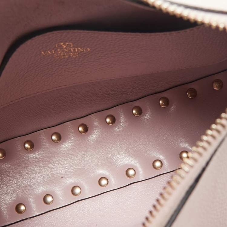 Pre Owned Valentino Pink Leather Rockstud Zip Crossbody Bag