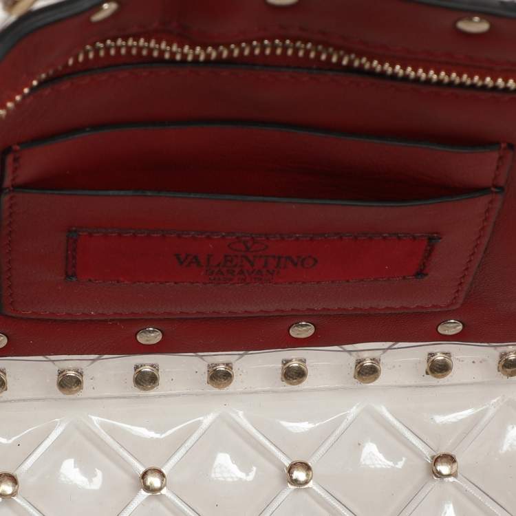 Pre Owned Valentino Clear/Red PVC Medium Rockstud Spike Top Handle Bag