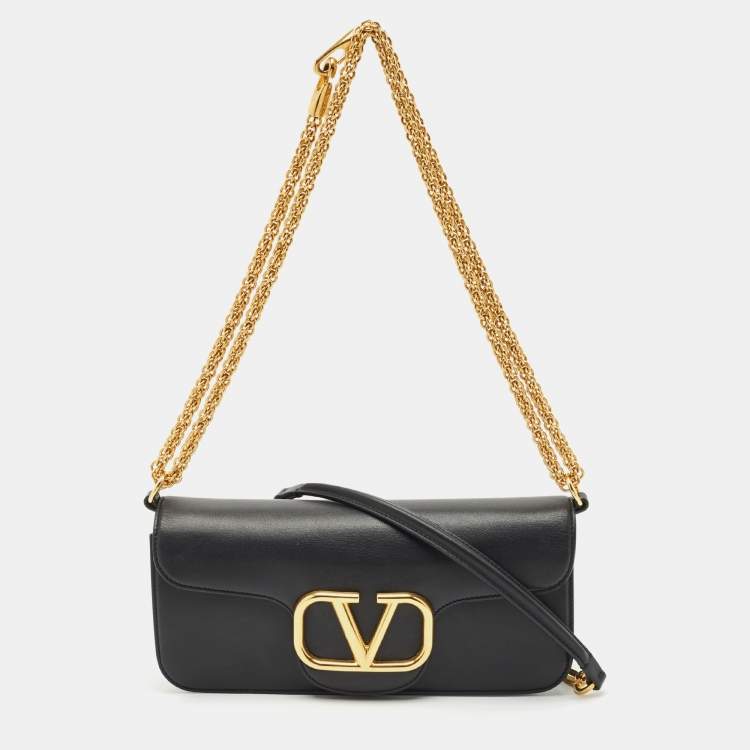 Pre Owned Valentino Black Leather Loco Flap Shoulder Bag