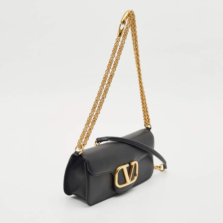 Pre Owned Valentino Black Leather Loco Flap Shoulder Bag