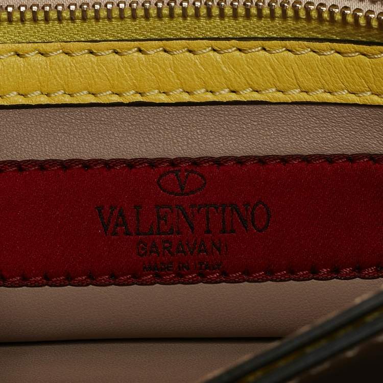 Pre Owned Valentino Yellow Leather Rockstud Flap Wristlet Clutch