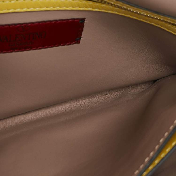 Pre Owned Valentino Yellow Leather Rockstud Flap Wristlet Clutch