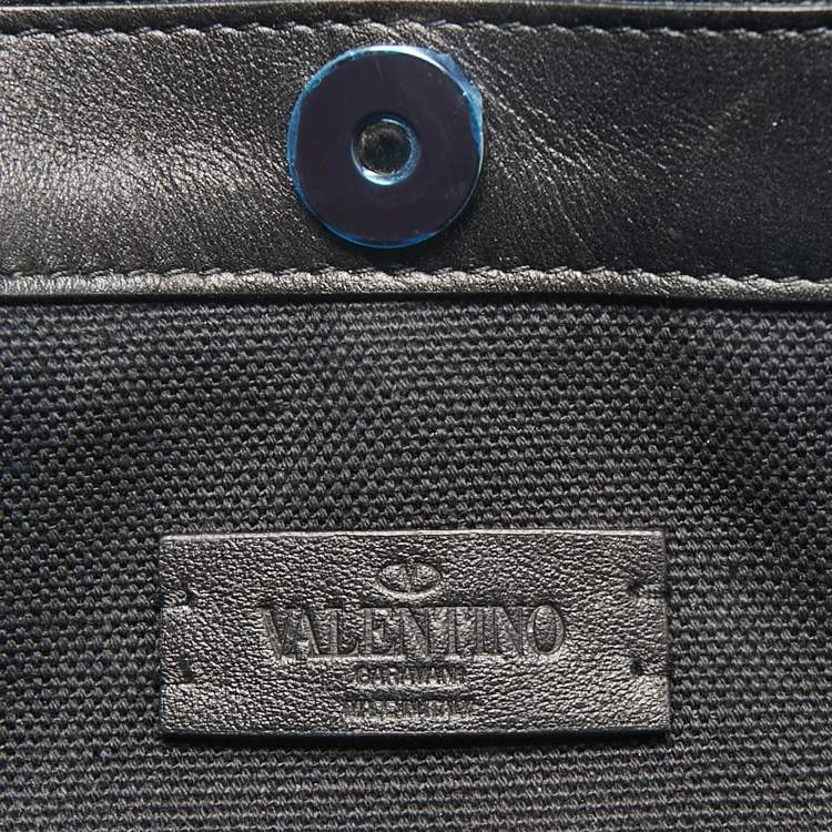 Pre Owned Valentino Dark Blue/Black Canvas and Leather VLTN Weekender Tote