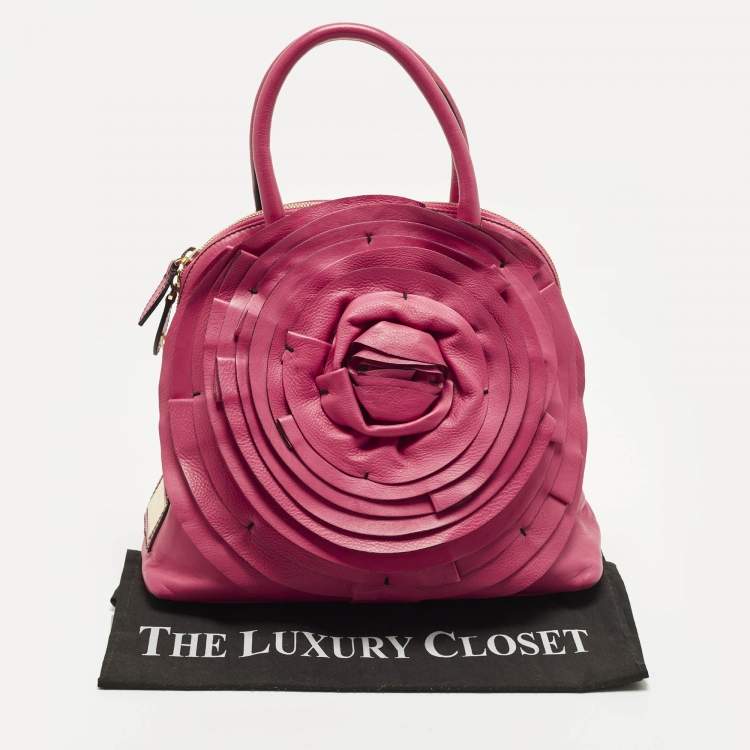 Pre Owned Valentino Petale Rose Fuchsia Leather Dome Satchel