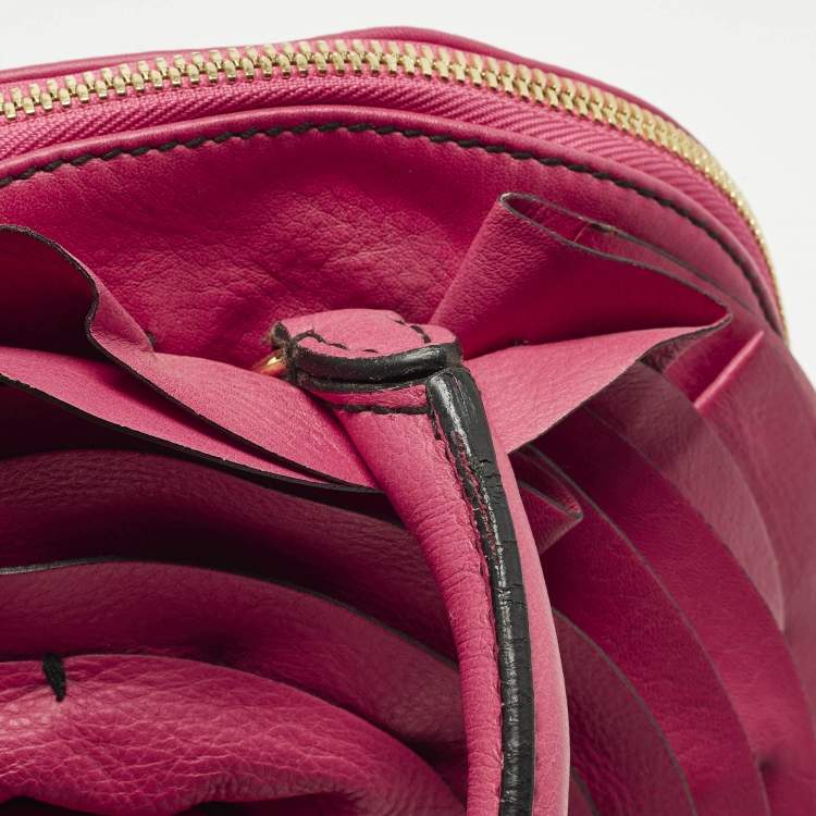 Pre Owned Valentino Petale Rose Fuchsia Leather Dome Satchel