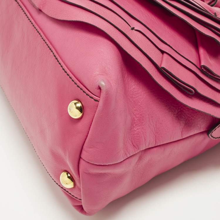 Pre Owned Valentino Petale Rose Fuchsia Leather Dome Satchel
