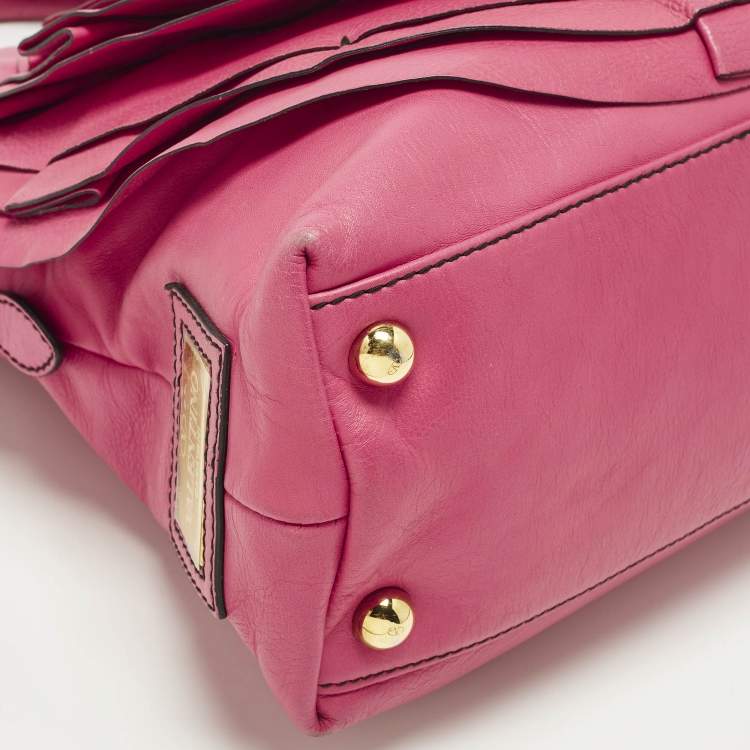 Pre Owned Valentino Petale Rose Fuchsia Leather Dome Satchel