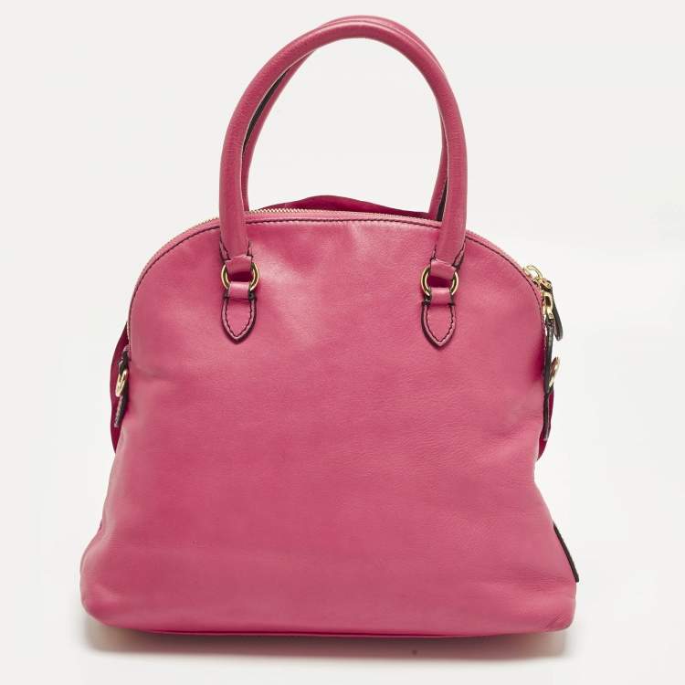 Pre Owned Valentino Petale Rose Fuchsia Leather Dome Satchel