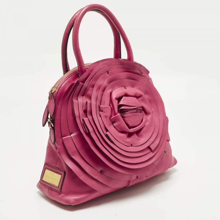 Pre Owned Valentino Petale Rose Fuchsia Leather Dome Satchel