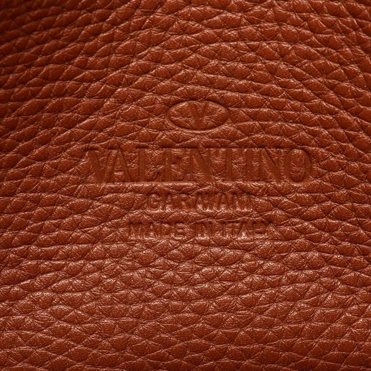 Pre Owned Valentino Brown Leather Rockstud Flap Crossbody Bag