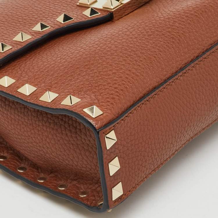 Pre Owned Valentino Brown Leather Rockstud Flap Crossbody Bag