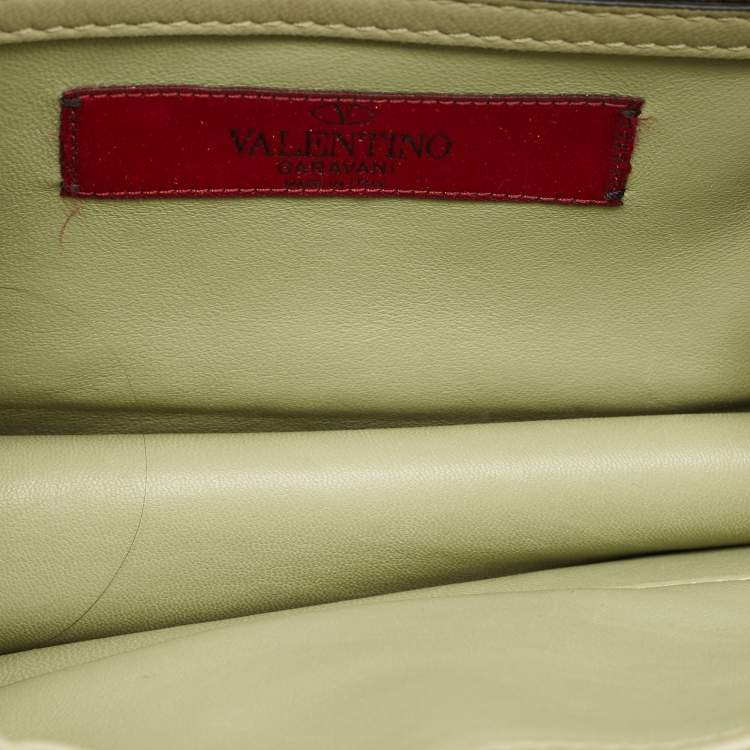 Pre Owned Valentino Olive Green Leather Small Rockstud Glam Lock Crystals Flap Bag