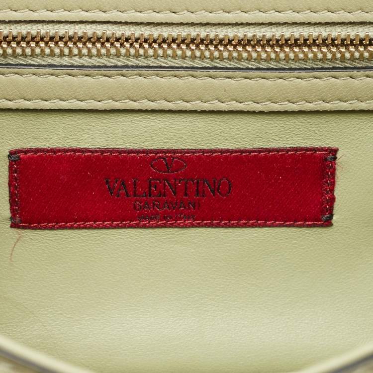 Pre Owned Valentino Olive Green Leather Small Rockstud Glam Lock Crystals Flap Bag