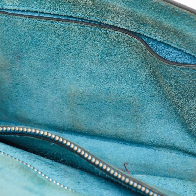 Pre Owned Valentino Metallic Blue Leather Small Rockstud Glam Lock Flap Bag
