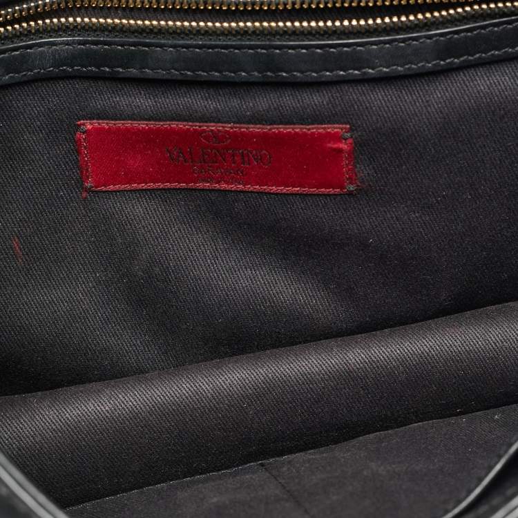 Pre Owned Valentino Black Leather Medium Rockstud Glam Lock Shoulder Bag