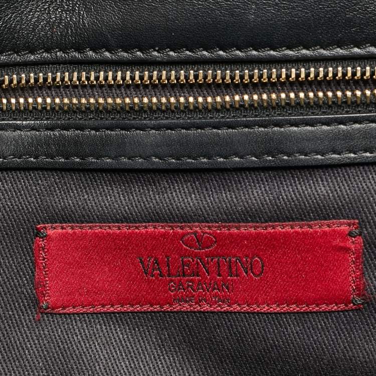 Pre Owned Valentino Black Leather Medium Rockstud Glam Lock Shoulder Bag
