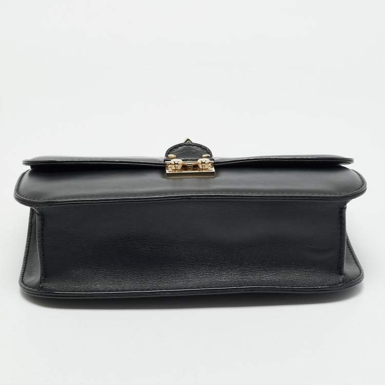 Pre Owned Valentino Black Leather Medium Rockstud Glam Lock Shoulder Bag