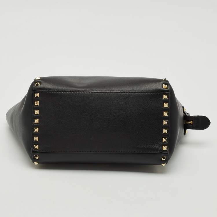 Pre Owned Valentino Black Leather Small Rockstud Trapeze Tote