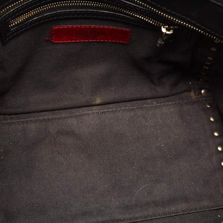 Pre Owned Valentino Black Leather Small Rockstud Trapeze Tote