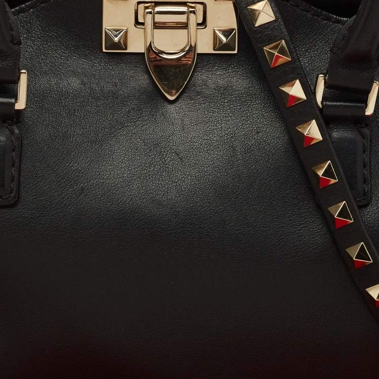 Pre Owned Valentino Black Leather Small Rockstud Trapeze Tote