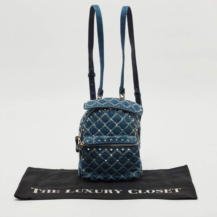 Pre Owned Valentino Navy Blue Quilted Denim Rockstud Backpack