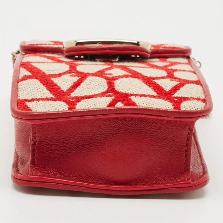 Pre Owned Valentino Red Iconographe Canvas and Leather Phone Crossbody Bag