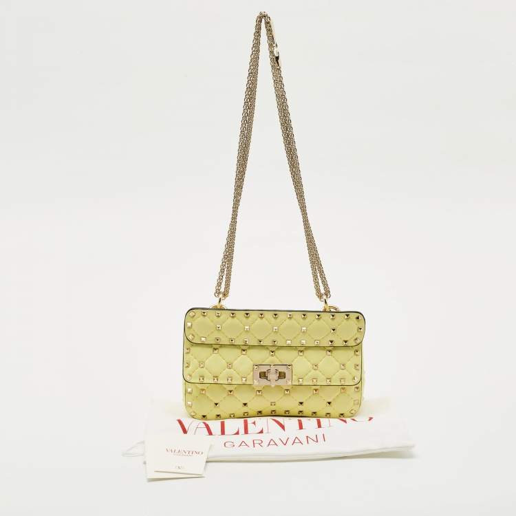 Pre Owned Valentino Yellow Quilted Leather Small Rockstud Spike Chain Shoulder Bag