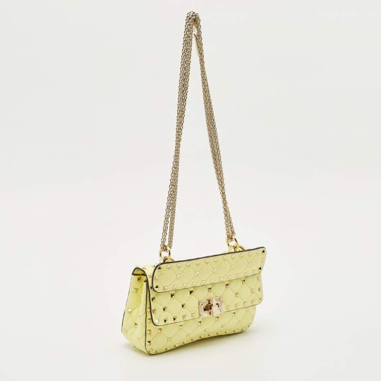 Pre Owned Valentino Yellow Quilted Leather Small Rockstud Spike Chain Shoulder Bag