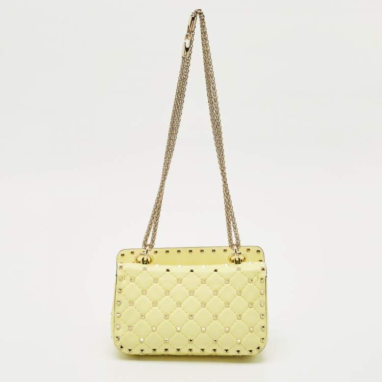 Pre Owned Valentino Yellow Quilted Leather Small Rockstud Spike Chain Shoulder Bag