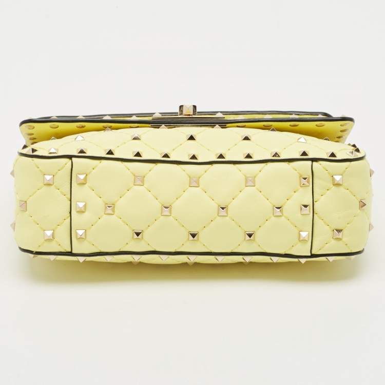 Pre Owned Valentino Yellow Quilted Leather Small Rockstud Spike Chain Shoulder Bag