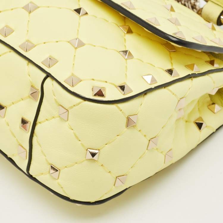 Pre Owned Valentino Yellow Quilted Leather Small Rockstud Spike Chain Shoulder Bag