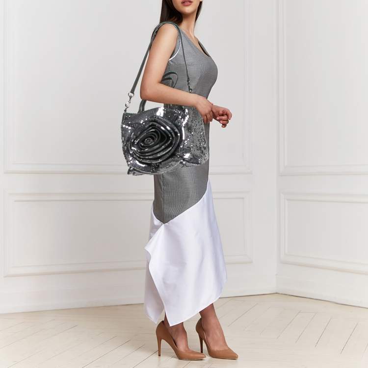 Pre Owned Valentino Silver/Grey Sequins Rose Petal Shopper Tote
