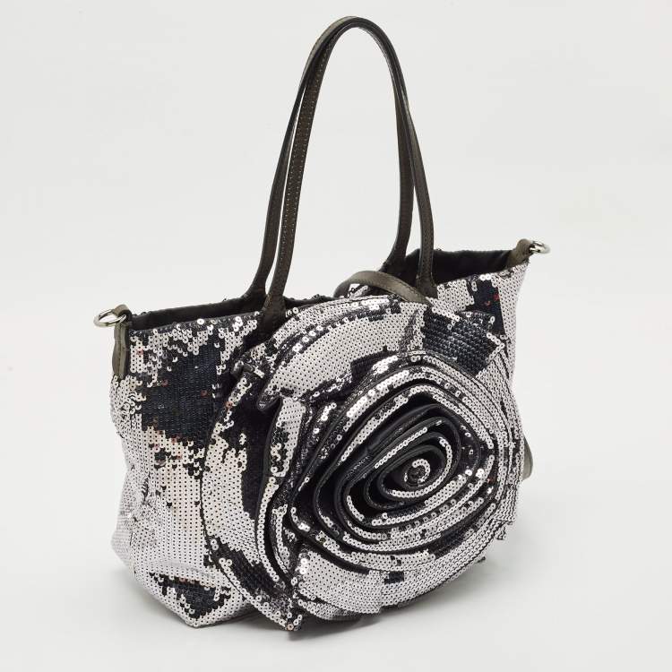 Pre Owned Valentino Silver/Grey Sequins Rose Petal Shopper Tote