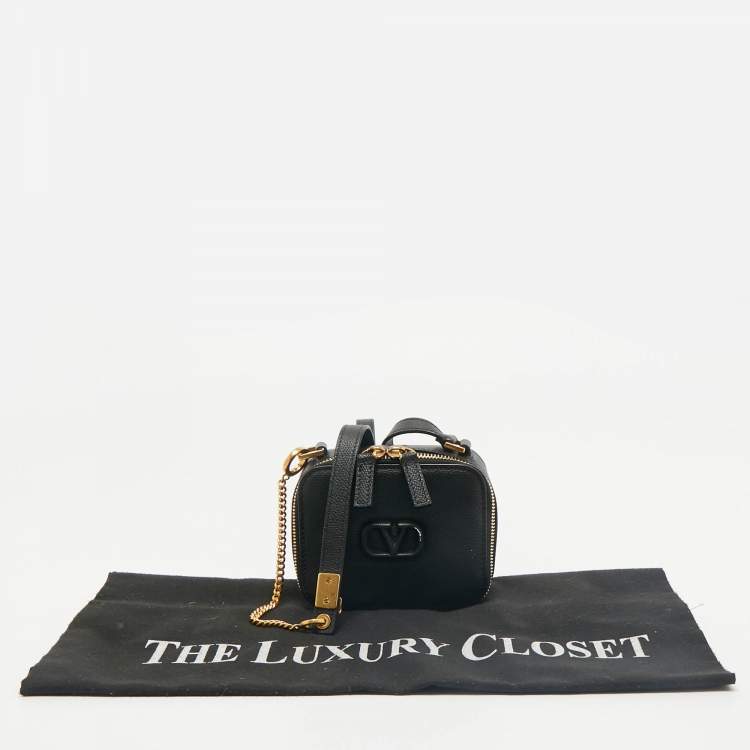 Pre Owned Valentino Black Leather Mini VSling Camera Crossbody Bag
